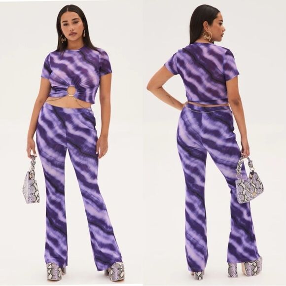 NWT Cult Gaia X Bratz Flare Snakeskin Pants Sharidan Dusty Grape - Picture 1 of 6